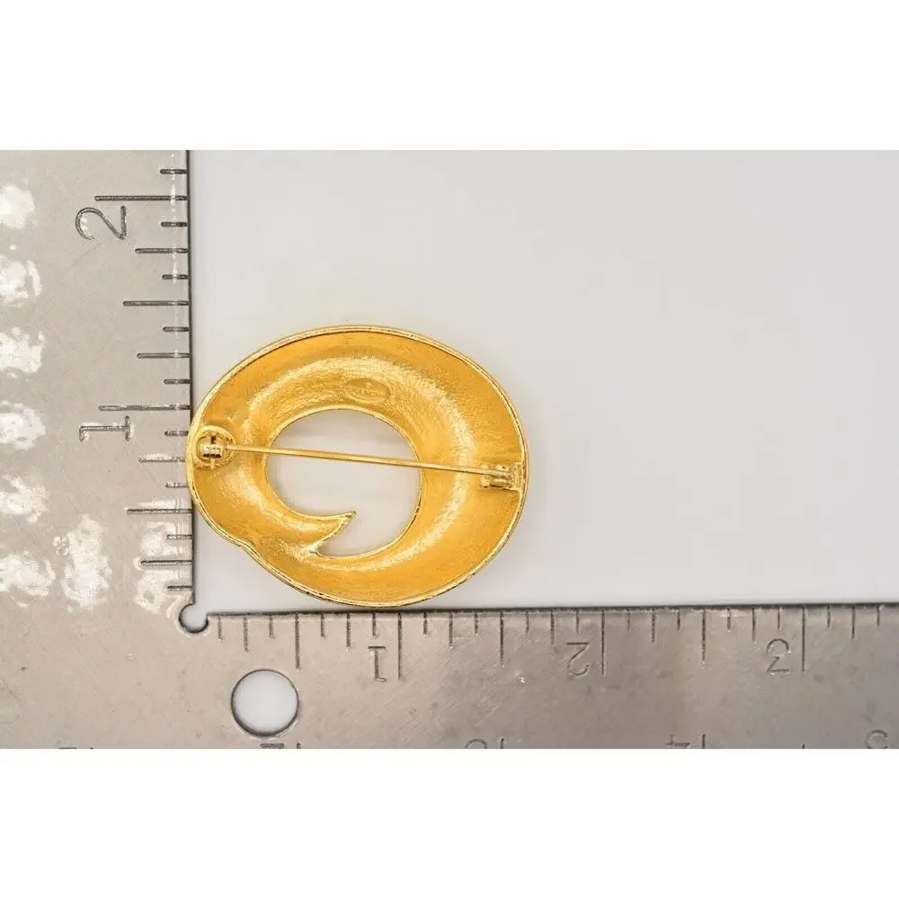 Givenchy Vintage Brooch Pin Round Brushed Gold Metallic Textured Signed BinAC